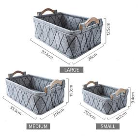 img 2 attached to 📦 EAQ Storage Baskets for Shelves: Stylish, Sturdy 3-Pack Bins with Wooden Handles for Organizing Table, Books, Clothes, Toys, and More