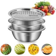 🥗 jeslon kitchen vegetable grater: stainless steel drain basket, 3-in-1 cutter, slicer, strainer colander - multi-purpose salad bowl for home use logo