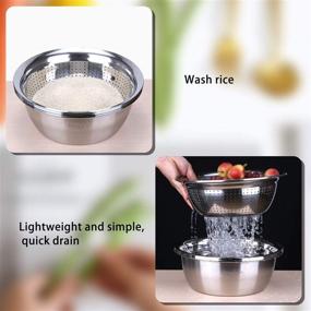 img 2 attached to 🥗 Jeslon Kitchen Vegetable Grater: Stainless Steel Drain Basket, 3-in-1 Cutter, Slicer, Strainer Colander - Multi-Purpose Salad Bowl for Home Use