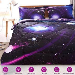 img 3 attached to 🌌 Galaxy Purple Comforter Sets Twin 3 Pcs for Boys and Girls, Kids Twin Size Galaxy Bedding Sets, Purple Space Bedspread Quilt Comforter Sets, Twin Purple Galaxy Comforter Sets for Space Theme Décor