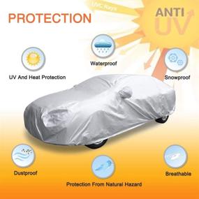 img 3 attached to 🚗 uxcell 3XL Car Cover - Silver Tone, 190T Outdoor Weatherproof, Scratch & Rain Resistant, Snow & Heat Protective, Mirror Pocket - 490 x 180 x 160cm