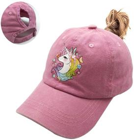 img 3 attached to 🦄 Adjustable Cute Unicorn Ponytail Cap for Girls, Perfect for High Buns or Ponytails, Baseball Dad Hat Designed for Ages 3-12 Years