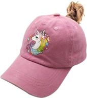 🦄 adjustable cute unicorn ponytail cap for girls, perfect for high buns or ponytails, baseball dad hat designed for ages 3-12 years logo