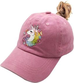 img 4 attached to 🦄 Adjustable Cute Unicorn Ponytail Cap for Girls, Perfect for High Buns or Ponytails, Baseball Dad Hat Designed for Ages 3-12 Years