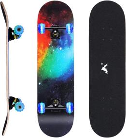img 4 attached to GIEMIT Standard Skateboard 31x8 Inch with LED Light Up Wheels, Ideal for Beginners Kids Teens & Adults - 7 Layers Canadian Maple Wood Deck & All-in-1 Skate T-Tool Included