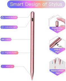 img 1 attached to 🖊️ Stylus Pen for iPad 9th/8th/7th/6th Generation (2018-2021) - Active Pencil Compatible with iPad Mini 6th/5th Gen, iPad Pro (11/12.9 Inch), iPad Air 3rd/4th Gen - Palm Rejection & Magnetic Design