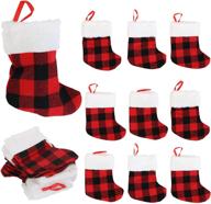 iconikal mini christmas stockings 24-pack: festive red buffalo plaid design logo
