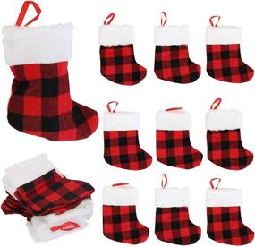 img 4 attached to Iconikal Mini Christmas Stockings 24-Pack: Festive Red Buffalo Plaid Design