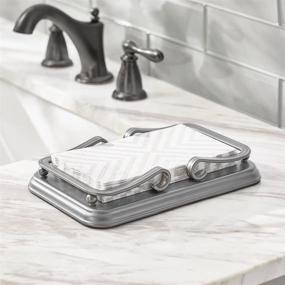 img 2 attached to 🛀 mDesign Graphite Gray Metal Hand Towel Holder with Non-Skid Base and Scroll Design - Decorative Tray Dispenser for Disposable Paper Guest Towels - Ideal for Bathroom Vanity Countertops