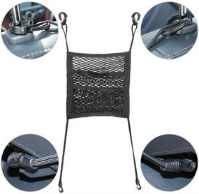 img 1 attached to 🐶 3-Layer Car Dog Barrier with Backseat Organizer: Universal Seat Storage Mesh for Pets, Kids, and Cargo Disturbance Prevention