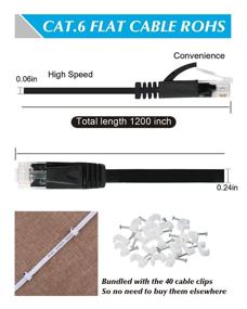 img 3 attached to 100ft Cat6 Ethernet Cable - Long Flat Internet Cable for Gaming, High Speed Network Cord with RJ45 Snagless 🔌 Connector - Fast Computer LAN Wire for Router, Modem, WiFi, PS4, Xbox, Switch - Includes Clips & Coupler - Black