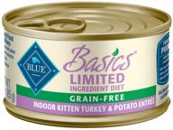 🐱 blue buffalo basics limited ingredient diet, grain free natural kitten turkey pate wet cat food, indoor - 3-oz cans (pack of 24) logo