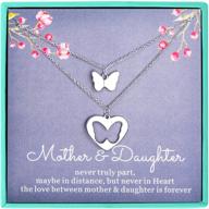 mother daughter necklaces - stunning butterfly heart jewelry sets: 925 sterling silver white gold plated necklaces, perfect gift for mom, daughter, and women on birthdays or mother's day logo