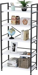 img 3 attached to 📚 UDEAR 5 Tier Black Bookshelf: Modern Metal MDF Board Open Book Shelves for Living Room- Multifunctional Storage Unit