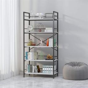 img 4 attached to 📚 UDEAR 5 Tier Black Bookshelf: Modern Metal MDF Board Open Book Shelves for Living Room- Multifunctional Storage Unit