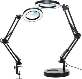 img 4 attached to KIRKAS 2-in-1 Stepless Dimmable Magnifying Desk Lamp with Clamp, Swivel Arm Light and Stand, LED Magnifying Glass with Light, 3 Color Modes, Lighted Magnifier Lens for Reading, Crafts, Close Works - Black