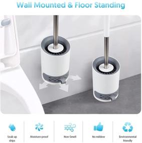 img 1 attached to 🚽 White Toilet Brush and Holder Set - Domi-patrol Bathroom Organization with Soft Bristle Silicone Brush, Wall Mounted &amp; Floor Standing Design, Includes Tweezers