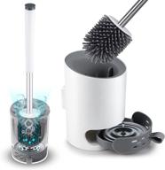 🚽 white toilet brush and holder set - domi-patrol bathroom organization with soft bristle silicone brush, wall mounted &amp; floor standing design, includes tweezers logo