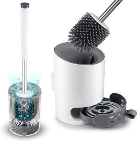 img 4 attached to 🚽 White Toilet Brush and Holder Set - Domi-patrol Bathroom Organization with Soft Bristle Silicone Brush, Wall Mounted &amp; Floor Standing Design, Includes Tweezers