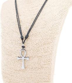 img 1 attached to 🔹 Stylish BlueRica Ankh Cross of Life Pendant | Adjustable Black Rope Cord Necklace for Chrome Lovers