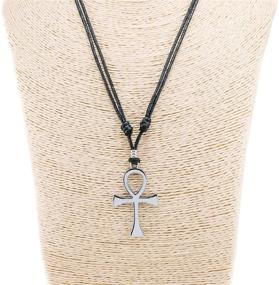 img 3 attached to 🔹 Stylish BlueRica Ankh Cross of Life Pendant | Adjustable Black Rope Cord Necklace for Chrome Lovers