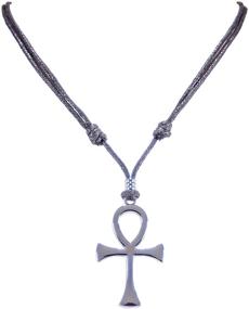 img 4 attached to 🔹 Stylish BlueRica Ankh Cross of Life Pendant | Adjustable Black Rope Cord Necklace for Chrome Lovers