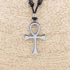 img 2 attached to 🔹 Stylish BlueRica Ankh Cross of Life Pendant | Adjustable Black Rope Cord Necklace for Chrome Lovers