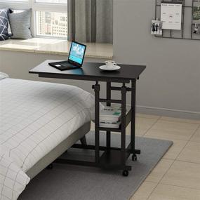 img 2 attached to 🔲 Versatile Up and Down Side Table on Wheels: Adjustable Height, Storage Shelves, Easy Assembly, Mobile C Table for Coffee, Laptop - Black