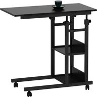 🔲 versatile up and down side table on wheels: adjustable height, storage shelves, easy assembly, mobile c table for coffee, laptop - black logo