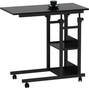 img 4 attached to 🔲 Versatile Up and Down Side Table on Wheels: Adjustable Height, Storage Shelves, Easy Assembly, Mobile C Table for Coffee, Laptop - Black