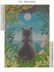 img 2 attached to 🐾 Exquisite Full Drill DIY Square Diamond Painting Kit: Black Cat Moon Embroidery Cross Stitch Picture Supplies for Stunning Wall Décor