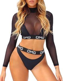 img 4 attached to Springcmy Bathing Bikini Sleeve See Through Women's Clothing