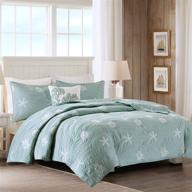 🛏️ harbor house cotton quilt set - elegant modern luxury stitching design, versatile all season lightweight coverlet bedspread bedding, queen size (90"x90"), seafoam 4 piece ensemble logo
