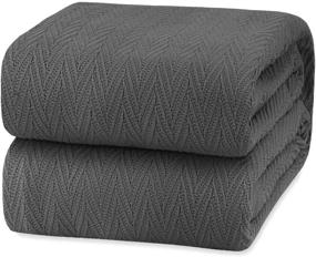 img 4 attached to ✨ White Classic Luxury Thermal Cotton Blankets, King Size - Soft Cotton Throw Blankets for Bed or Couch - Breathable All Season Blanket in Chevron Weave for Layering Any Bed - Dark Grey