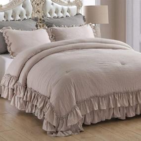img 4 attached to 🛏️ Shabby Ruffled Comforter Set 3 Pieces: Luxuriously Lightweight Taupe Bed Comforter with Microfiber Inner Fill - King Size Bedding