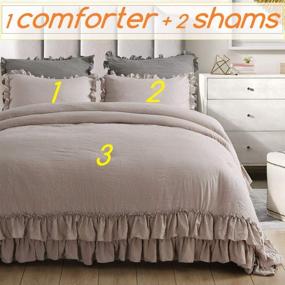 img 3 attached to 🛏️ Shabby Ruffled Comforter Set 3 Pieces: Luxuriously Lightweight Taupe Bed Comforter with Microfiber Inner Fill - King Size Bedding