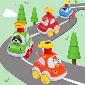 img 3 attached to 🚚 Press and Go Cartoon Truck Baby Toy Cars - Educational Toys for 1 Year Old Boy - Pull Back Cars for Toddlers 1-3 - Baby Toys 12-18 Months - Gifts for 1 2 3 Year Old Boys Girls