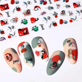 img 1 attached to 🎨 Graffiti Fun Nail Art Stickers: Abstract Lady Face Rose Leaf Design for Perfect Manicure - 6 Sheets
