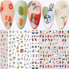 img 4 attached to 🎨 Graffiti Fun Nail Art Stickers: Abstract Lady Face Rose Leaf Design for Perfect Manicure - 6 Sheets