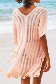 img 3 attached to 👙 CUPSHE Women's Knit Stripe V Neck Crochet Short Sleeve Tie Side Cover Up: Stylish Beachwear for a Chic Look