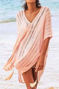 img 1 attached to 👙 CUPSHE Women's Knit Stripe V Neck Crochet Short Sleeve Tie Side Cover Up: Stylish Beachwear for a Chic Look