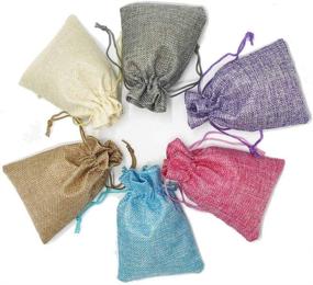 img 4 attached to 🎁 AKLVBL 24 Pack Mixed Color Burlap Favor Gift Bags - Ideal for Gifts and Wedding Party, Small Linen Jewelry Pouches with Drawstring