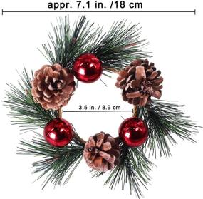 img 3 attached to 🕯️ Set of 4 Artificial Pine Cone and Red Christmas Ball Candle Rings with Red Accents – Enhance Your Christmas Candle Holder with Mini Wreaths, 7.1" Wide for Holiday Winter Season Decoration