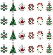 set of 24 christmas charm pendants - assorted snowflake, xmas tree, wreath, garland, gift box bells - dangle pendant for earrings, necklace, bracelet - diy jewelry making, crafting decorations - cute craft accessories logo