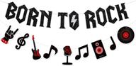 🎸 born to rock glitter banner: 1950's rock and roll party decorations and music theme baby 1st birthday supplies with music note garland логотип