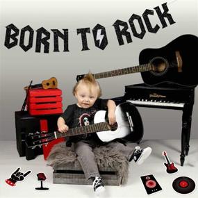 img 3 attached to 🎸 Born to Rock Glitter Banner: 1950's Rock and Roll Party Decorations and Music Theme Baby 1st Birthday Supplies with Music Note Garland