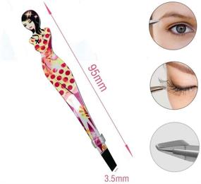 img 1 attached to 💖 Pinkiou Professional Slant Tip Eyebrow Tweezers 6-Piece Set for Precise Hair Removal, Makeup Tool with Printed Beauty Cover, Ideal for Bikini Area