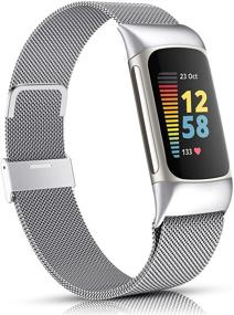 img 4 attached to 🔒 Премиум магнитная сетчатая браслетка из нержавеющей стали для Fitbit Charge 5 - стильные запасные ремешки для мужчин и женщин.