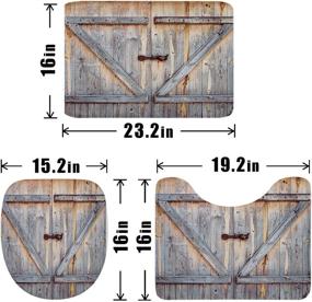 img 1 attached to Riyidecor Wood Barn Door Shower Curtain and Bathroom Rug Set - 🚪 Rustic Farmhouse Bath Decor with Metal Hooks, Plank Wooden Design, and Nonslip Mats