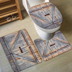 img 3 attached to Riyidecor Wood Barn Door Shower Curtain and Bathroom Rug Set - 🚪 Rustic Farmhouse Bath Decor with Metal Hooks, Plank Wooden Design, and Nonslip Mats